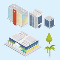 six isometric buildings icons vector