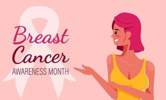 ilustración vectorial del mes de concientización sobre el cáncer de mama, cinta mundial contra el cáncer, cinta rosa, apoyo al eslogan del afiche del sobreviviente del cáncer de mama diseño plano vector