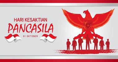 Hari Kesaktian Pancasila, Indonesian Holiday Pancasila Day Illustration.Translation October 01, Happy Pancasila day. Suitable for greeting card and banner