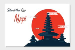 Bali Silent Day and Hindu New Year Vector Illustration, Bali Temple Poster and Banner, Happy Nyepi Day