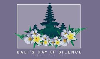 Happy Bali's Day of Silence and Hindu New Year Vector Illustration with Pura Ulun Background, Nyepi Day and Hari Raya Saka Poster