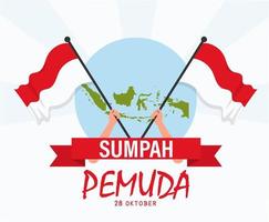 mano que sostiene la bandera para la feliz celebración de la juventud indonesia ilustración vectorial