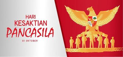 Hari Kesaktian Pancasila, Indonesian Holiday Pancasila Day Illustration.Translation October 01, Happy Pancasila day. Suitable for greeting card and banner