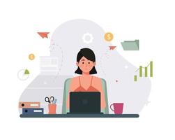 Freelancer character woman working on laptops at home, Female Working From Home Flat Design, Remote Working vector