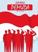 feliz diseño del día de la promesa de la juventud indonesia con un grupo de silueta juvenil indonesia