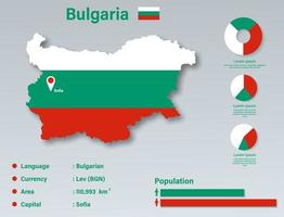 ilustración vectorial infográfica de bulgaria, elemento de datos estadísticos de bulgaria, tablero de información de bulgaria con mapa de bandera, diseño plano de bandera de mapa de bulgaria vector