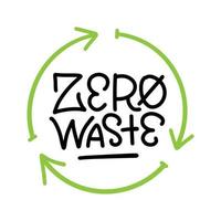 Zero Waste - hand written lettering in circle arrows shape. Nature friendly concept based on redusing waste and using or reusable products. Eco friendly lifestyle. Vector linear inscription design.