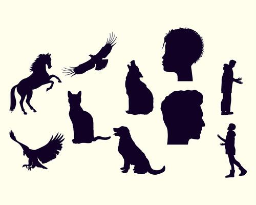 ten wild animals silhouettes