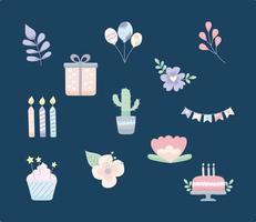 doce iconos de invitación de cumpleaños vector