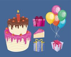 seis iconos de feliz cumpleaños vector