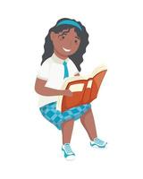 afro schoolgirl reading book vector