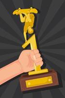 hand with skater trophy vector