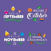 hello month four letterings vector