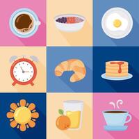 good morning nine icons vector