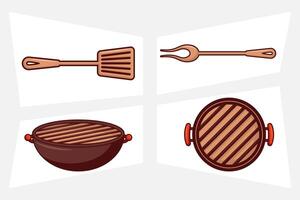 cuatro iconos de parrilla de barbacoa vector