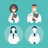 four doctors professionals characters vector