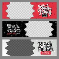 Set of Black Friday Best Sale horizontal layout banners with star pattern. Abstract geometric vector illustration. Space for photo collage. Hand drawn lettering text.