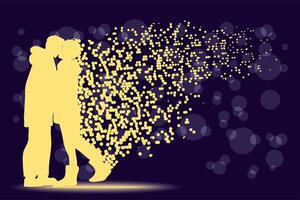 couple kissing shimmer silhouette vector