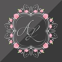 silver letters and roses monogram frame vector