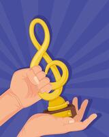 hand with music trophy vector