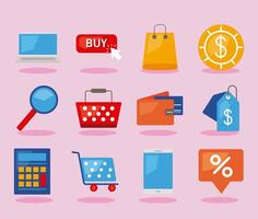 twelve ecommerce business icons vector