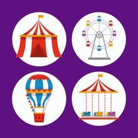 cuatro iconos del parque de atracciones vector