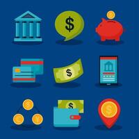 nine banking money icons vector