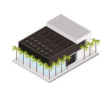 isometric building and trees vector