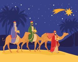 reyes magicos en camellos vector