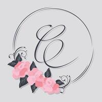 monogram frame with roses vector