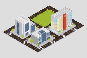 three isometric buildings scene vector