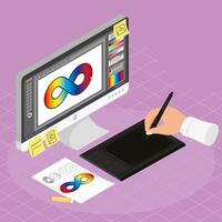 graphic designer with desktop vector