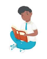 afro schoolboy reading book vector