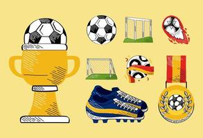 ocho iconos de fútbol soccer vector