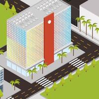 isometric buildings and palms vector