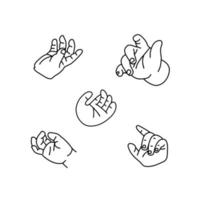 Baby hands set line art. Little palm of children. Minimalistic linear vector illustration. Black and white line. One line drawing.