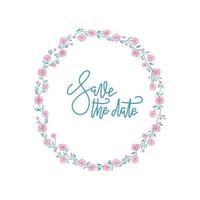 Floral round Frame. Cute retro flowers arranged un a shape of the wreath perfect for wedding invitations and birthday cards. Vector decor.