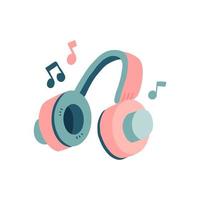 Concept music. Retro Headphones and musical notes. Flat vector illustration.