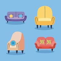 four armchairs and sofas vector