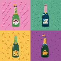 cuatro botellas de bebidas de champán vector