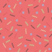 Vector seamless pattern with spiral lines and cubes on pink background.