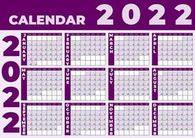 Calendar 2022. Monthly calendar with light lilac abstract background and purple details. vector
