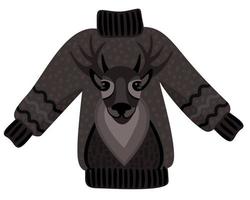 Warm knitted brown sweater with deer vector