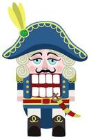 Sad Nutcracker with cocked hat and in blue uniform with a saber. vector