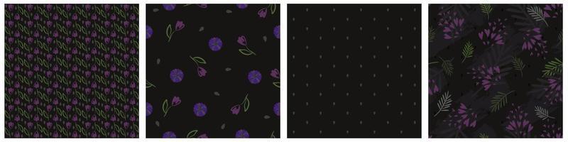 Vector set of four dark floral seamless patterns.
