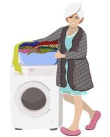 Happy woman near washing machine. vector