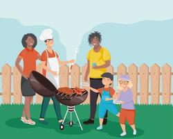 interracial people in bbq party vector