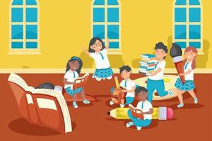 school kids in classroom vector