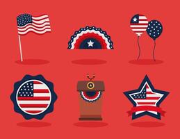 six presidents day icons vector