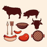 diez iconos de parrilla de barbacoa vector